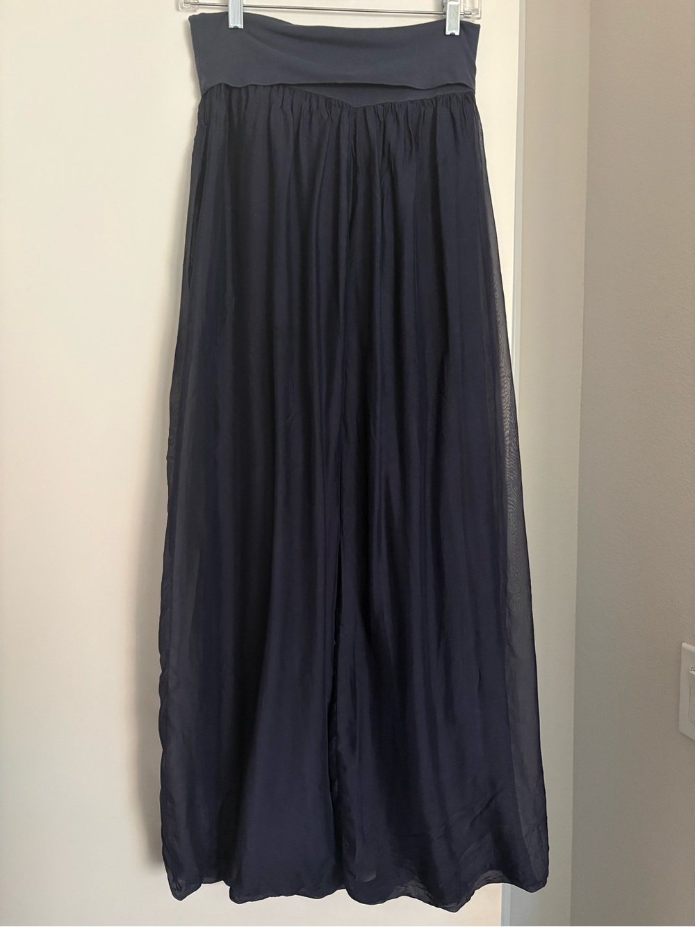 Navy Wide-Leg Sheer Palazzo Pants - Picture 2 of 11